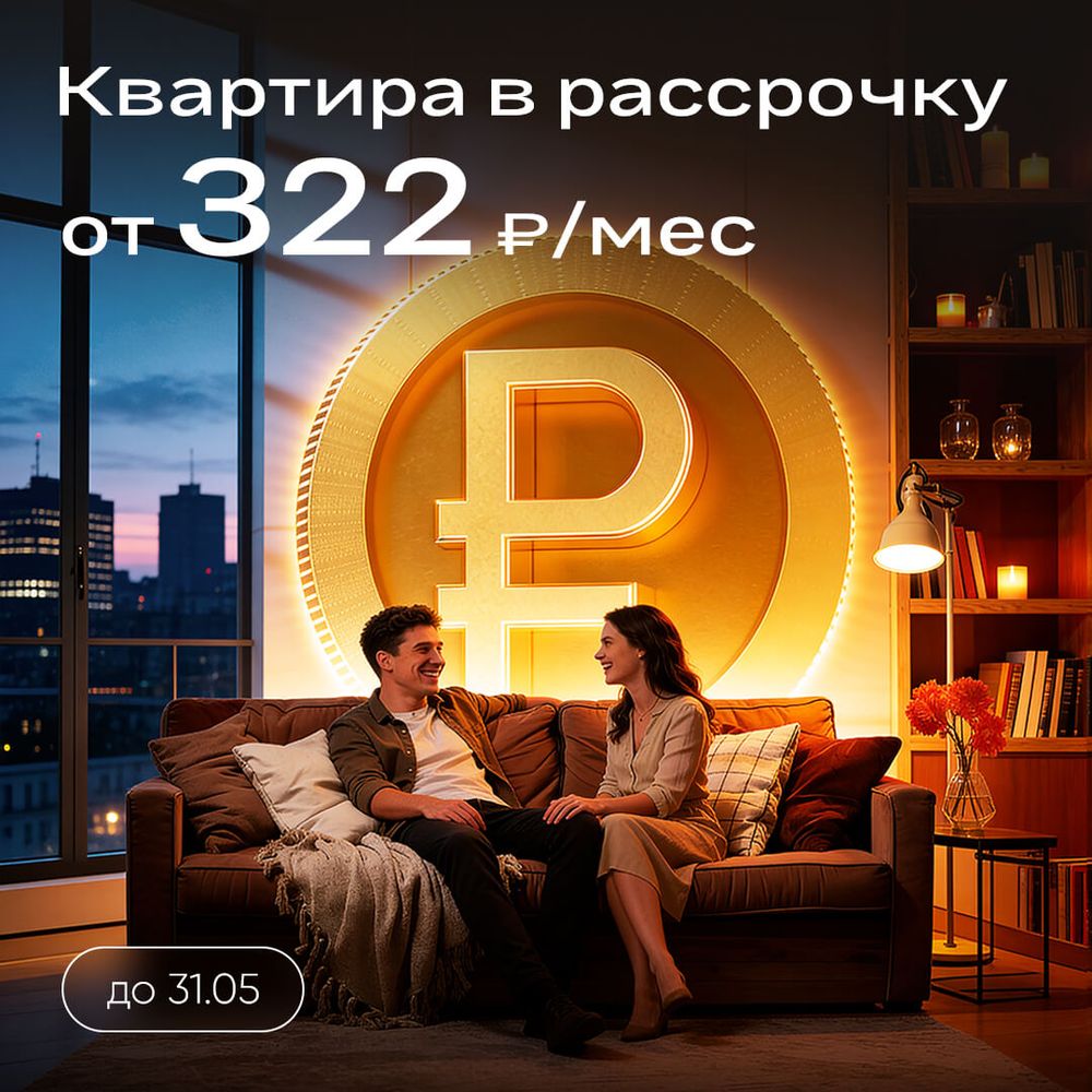 Квартира в рассрочку от 322 ₽/месяц
