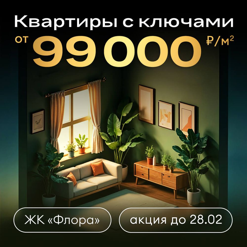 Квартиры с ключами от 99 000 ₽/м² в ЖК «Флора»