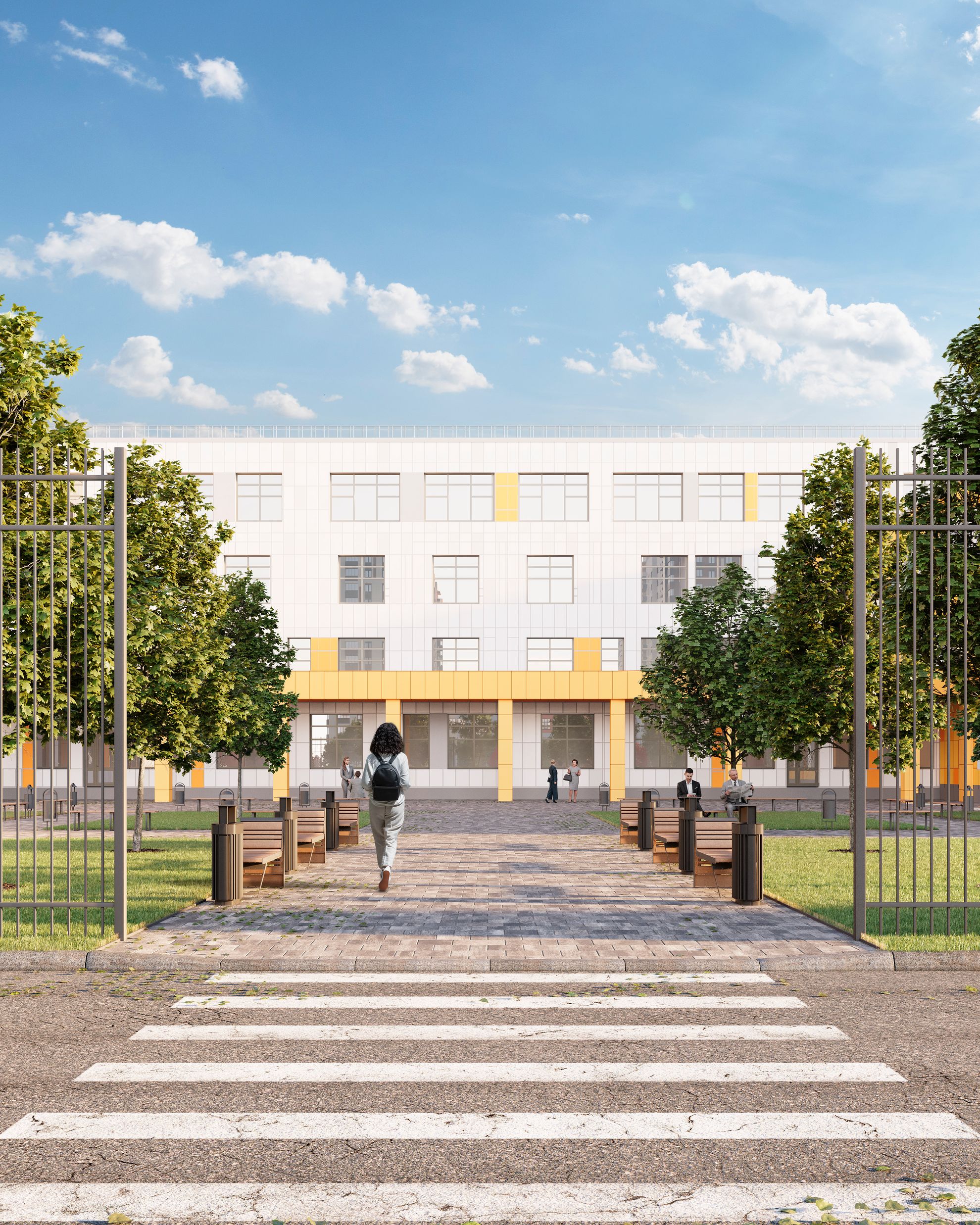 Собственная школа, два детских сада, аллеи с фонтаном и зоны для выгула собак прямо во дворе