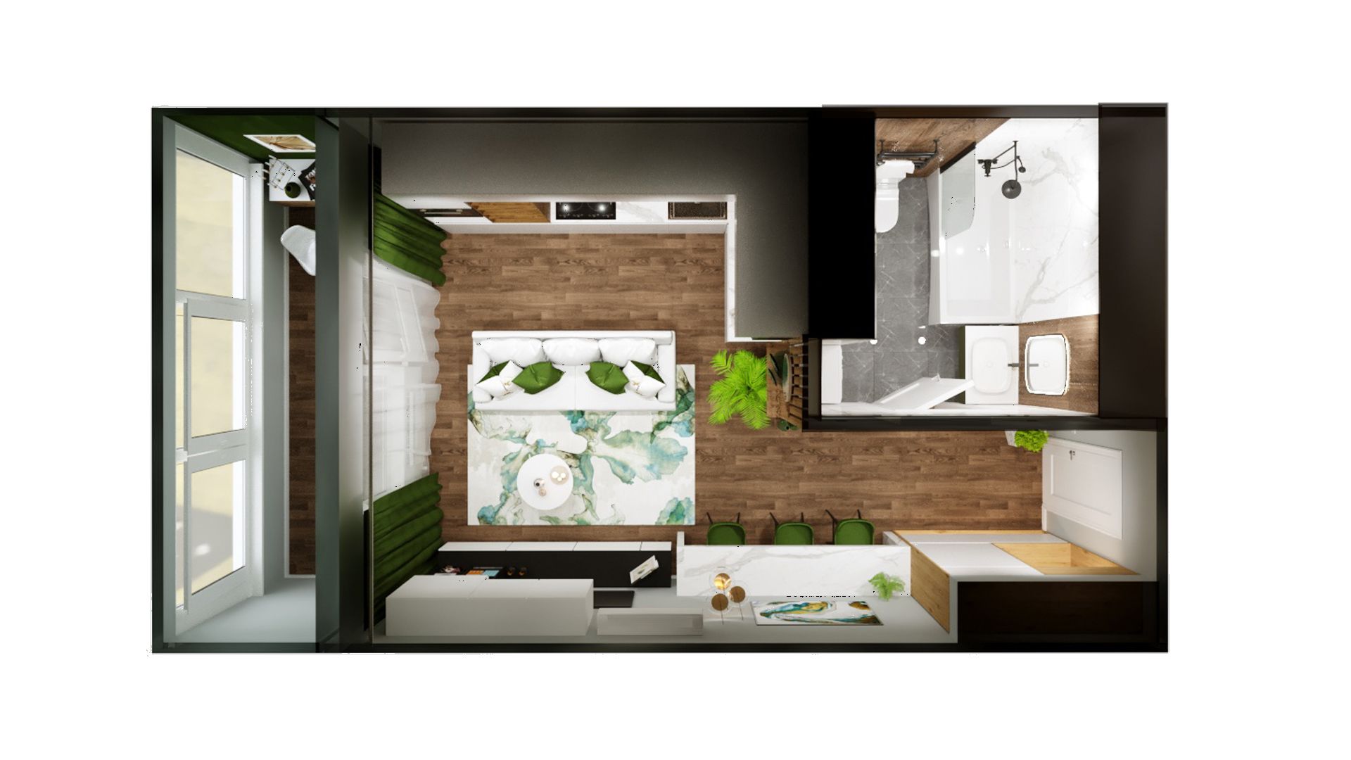 Зоны в студии 26м² в проекте «Клубный дом на Мечникова»