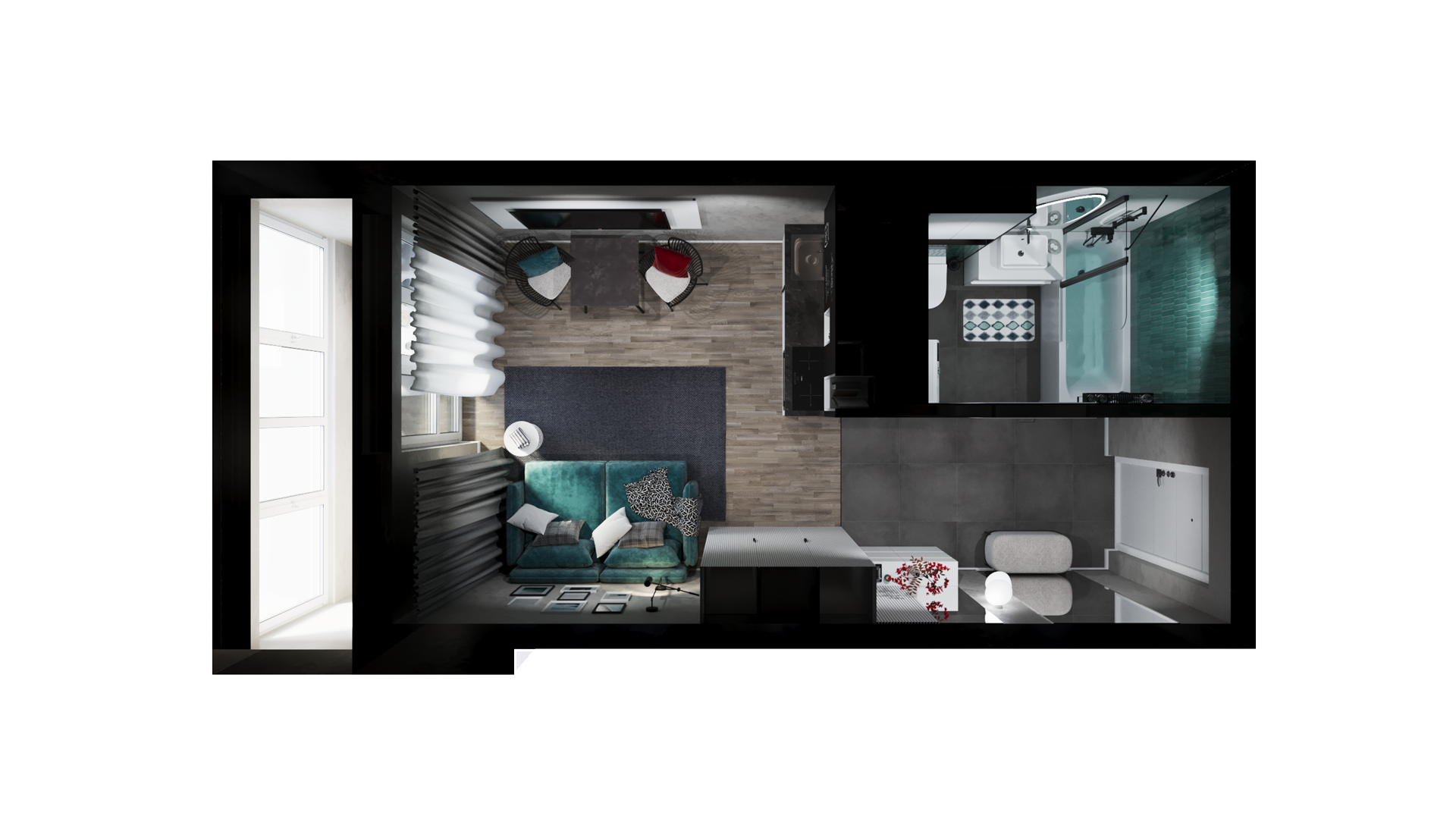 Расстановка студии 23м² в ЖК «Флора»