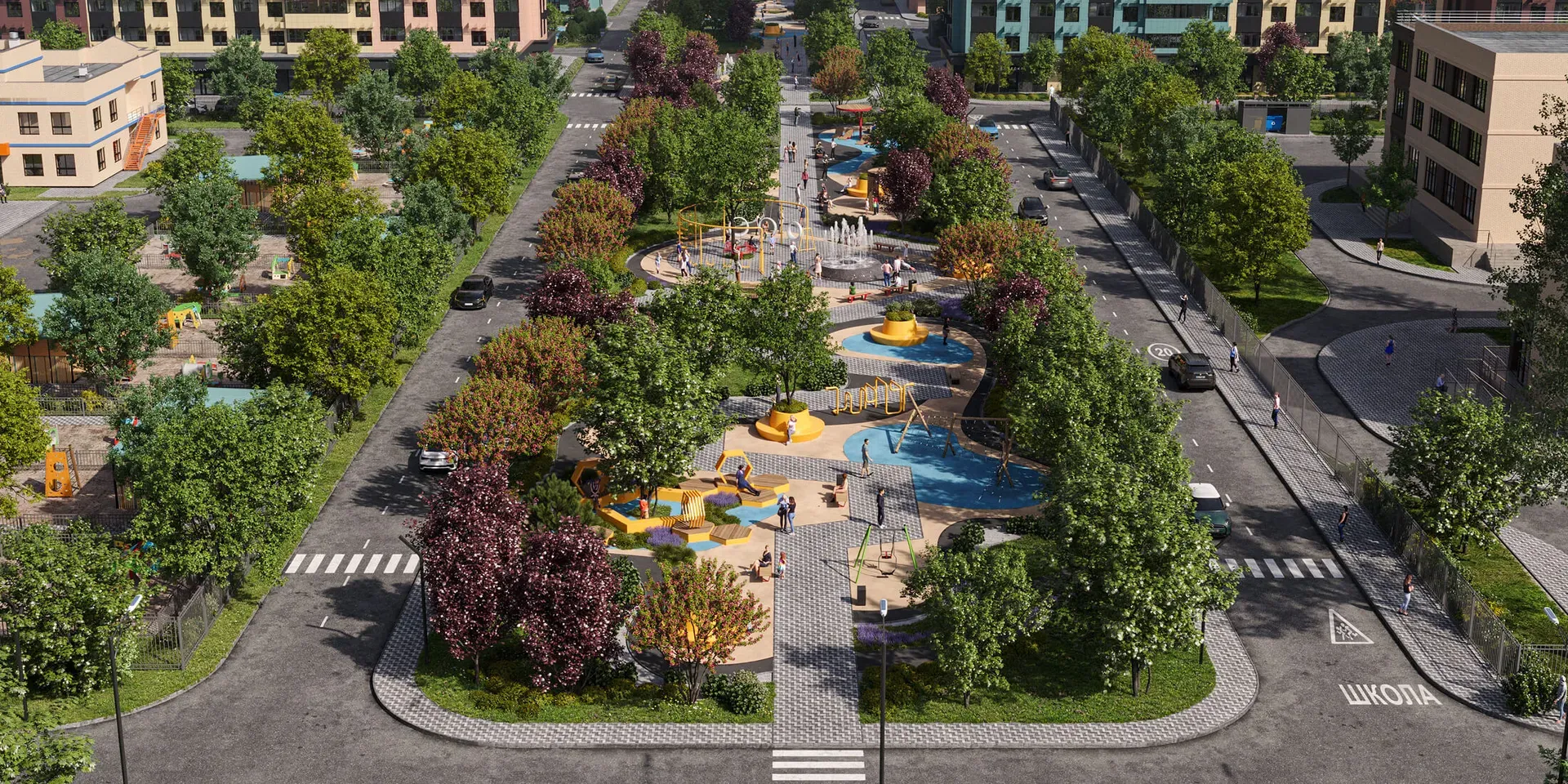 Аллея и фонтан