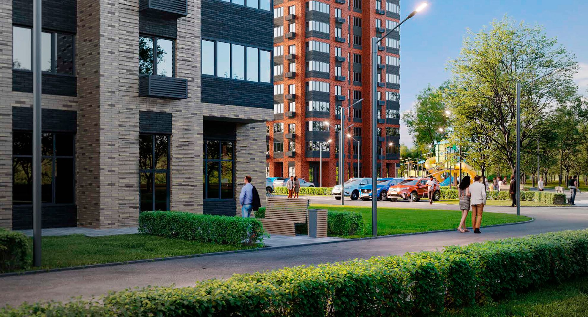 Ландшафтный двор с многофункциональными площадками