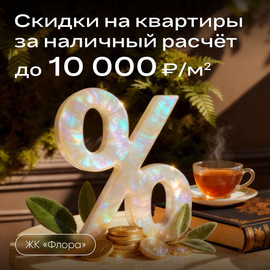 Скидки до 10 000 ₽/м² за наличный расчет на квартиры в ЖК «Флора»